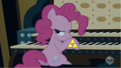 Size: 719x404 | Tagged: safe, pinkie pie, castle mane-ia, g4, female, ganondorf, musical instrument, organ, organ to the outside, solo, the legend of zelda, the legend of zelda: ocarina of time, triforce