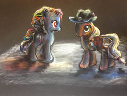 Size: 3219x2448 | Tagged: safe, artist:explonova, applejack, rainbow dash, g4, brushable, female, toy, traditional art