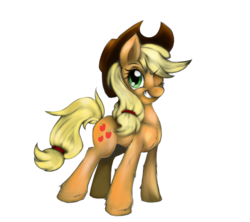 Size: 1024x910 | Tagged: safe, artist:anightlypony, applejack, g4, female, simple background, solo, unshorn fetlocks, wink