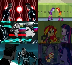 Size: 800x727 | Tagged: safe, sunset shimmer, twilight sparkle, human, pony, equestria girls, g4, beck, comparison, cyrus, tron, tron uprising, twilight sparkle (alicorn)