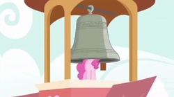 Size: 960x536 | Tagged: safe, screencap, pinkie pie, castle mane-ia, g4, bell, cute, female, grin, smiling, solo