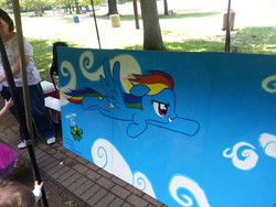 Size: 3264x2448 | Tagged: safe, artist:keirish, rainbow dash, tank, g4, happy birthday, mural, painting, photo, present, see source for story, traditional art