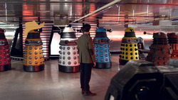 Size: 1280x720 | Tagged: safe, screencap, g4, blazer, clothes, cowboy hat, dalek, doctor who, eleventh doctor, hat, stetson