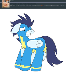 Size: 922x999 | Tagged: safe, artist:sparkster-sparks, soarin', pegasus, pony, g4, belly, bhm, big belly, clothes, fat, floppy ears, gritted teeth, male, soarchub, solo, torn clothes, tumblr, wardrobe malfunction, wonderbolts