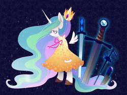 Size: 1420x1060 | Tagged: safe, artist:dotoriii, princess celestia, semi-anthro, g4, female, solo, sword