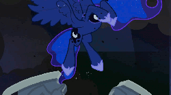 Size: 960x540 | Tagged: safe, screencap, princess luna, alicorn, pony, g4, princess twilight sparkle (episode), season 4, animated, birth of nightmare moon, castle, castle of the royal pony sisters, chestplate, corrupted, crown, dark magic, darkness, dilated pupils, ethereal mane, eyes closed, eyeshadow, female, flashback, floating, flowing mane, glowing horn, gritted teeth, hoof shoes, horn, horrified, jewelry, looking up, magic, makeup, mare, open mouth, pain, regalia, sin of envy, solo, spread wings, transformation