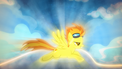 Size: 1920x1080 | Tagged: safe, artist:aelioszero, artist:korikian, spitfire, pegasus, pony, g4, female, flying, goggles, lens flare, show accurate, solo, vector, wallpaper