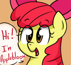 Size: 500x459 | Tagged: safe, apple bloom, earth pony, pony, g4, ask-thelittle-applebloom, bust, dialogue, female, filly, portrait, solo