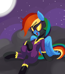 Size: 1084x1231 | Tagged: safe, artist:twitchykismet, rainbow dash, g4, clothes, cloud, cloudy, costume, female, shadowbolt dash, shadowbolts costume, solo