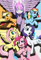 Size: 740x1079 | Tagged: safe, artist:tunairs, applejack, fluttershy, pinkie pie, rainbow dash, rarity, twilight sparkle, alicorn, pony, g4, female, gangnam style, mane six, mare, twilight sparkle (alicorn)