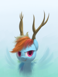 Size: 1345x1800 | Tagged: safe, artist:sy-vs, rainbow dash, g4, animal costume, antlers, bust, colored pupils, female, portrait, solo