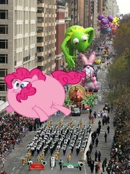 Size: 350x467 | Tagged: safe, pinkie pie, pikachu, pony, turkey, g4, abby cadabby, balloon, balloonie pie, energizer bunny, hilarious in hindsight, inflation, irl, kermit the frog, macy's thankgiving day parade, male, new york city, parade, parade balloon, photo, pokémon, ponies in real life, sesame street, thanksgiving, the muppets