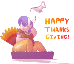 Size: 1280x1111 | Tagged: safe, artist:secretgoombaman12345, diamond tiara, turkey, ask chubby diamond, g4, arm behind head, bbw, chubby, cooking vore, fat, female, gravy, gravy boat, looking up, simple background, sitting, solo, thanksgiving, transparent background, tumblr