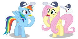 Size: 5861x3000 | Tagged: safe, artist:masem, angel bunny, fluttershy, rainbow dash, g4, absurd resolution, baseball cap, blowing, blowing whistle, coach angel bunny, coach fluttershy, coach rainbow dash, gym teacher fluttershy, gym teacher rainbow dash, hat, puffy cheeks, rainblow dash, rainbow dashs coaching whistle, simple background, that bunny sure does love whistles, that pony sure does love whistles, transparent background, vector, whistle