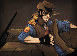 Size: 975x710 | Tagged: safe, artist:masun, applejack, g4, appletini, crossover, sniper, sniper (tf2), team fortress 2