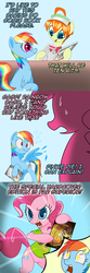 Size: 800x2400 | Tagged: safe, artist:gashiboka, daring do, pinkie pie, rainbow dash, oc, oc:happy groove, pony, ask pun, g4, ask, bottomless, clothes, comic, comic book, faic, rainbow dash is best facemaker, shopping, starry eyes, wingding eyes