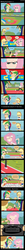 Size: 1975x19850 | Tagged: safe, artist:garretthegarret, applejack, fluttershy, rainbow dash, snail, comic:making the grade, equestria girls, g4, apple, apple core, blatant lies, cup, dialogue, eye contact, eyes closed, eyeshadow, female, food, human coloration, lies, looking at each other, looking at someone, makeup, open mouth, speech bubble, stopwatch, sweat