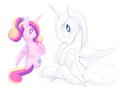 Size: 850x657 | Tagged: safe, artist:ende26, princess cadance, g4, back, cute, female, looking back, partial color, sitting, solo