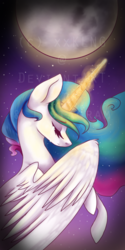 Size: 600x1202 | Tagged: safe, artist:xxklng, princess celestia, g4, crying, female, magic, moon, moon work, night, solo, working