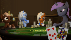 Size: 1280x720 | Tagged: safe, artist:fmartcorner, oc, oc only, oc:carat, oc:dreamsicle, oc:filly moonshine, oc:pembroke, 3d, gmod, poker, poker night at the inventory, telltale games