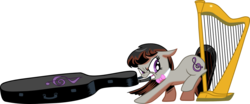 Size: 1280x533 | Tagged: safe, artist:andypriceart, artist:haetran, idw, octavia melody, earth pony, pony, g4, angry, cello, cello case, female, harp, musical instrument, scowl, simple background, solo, transparent background, vector