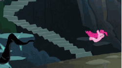 Size: 356x198 | Tagged: safe, screencap, pinkie pie, earth pony, pony, g4, princess twilight sparkle (episode), season 4, animated, falling, female, gif, it keeps happening, mare, solo, stairs