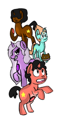 Size: 804x1712 | Tagged: safe, artist:pinkufootsie, gem (race), gem pony, hybrid, pony, unicorn, amethyst, amethyst (steven universe), colt, cookie cat, crystal gems, female, foal, food, fusion, garnet (steven universe), gem, gem fusion, group, hilarious in hindsight, ice cream, ice cream sandwich, male, mare, pearl, pearl (steven universe), ponified, quartet, quartz, rose quartz (gemstone), sapphire, steven quartz universe, steven universe