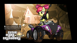 Size: 1280x720 | Tagged: safe, artist:roflpanzer, apple bloom, earth pony, pony, g4, atv, clothes, clubhouse, crusaders clubhouse, female, filly, grand theft auto, gta v, gun, hooves, loading screen, optical sight, parody, rifle, sniper rifle, solo, treehouse, trevor philips, weapon