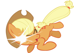 Size: 6000x4329 | Tagged: safe, artist:fabulouspony, applejack, earth pony, pony, g4, the cutie mark chronicles, absurd resolution, eyes closed, female, fourth wall, jumping, simple background, solo, transparent background, vector