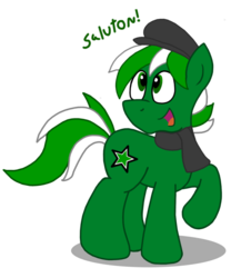 Size: 815x981 | Tagged: safe, artist:sketchymouse, oc, oc only, oc:esperanta poneo, pony, clothes, esperanto, hat, ponified, scarf, solo