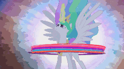 Size: 1280x720 | Tagged: safe, screencap, nightmare moon, princess celestia, twilight sparkle, alicorn, pony, g4, princess twilight sparkle (episode), season 4, animated, castle, castle of the royal pony sisters, elements of harmony, female, flapping, flashback, flying, frown, glare, glowing, magic, mare, spread wings, twilight sparkle (alicorn)