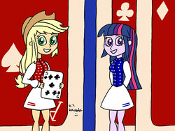 Size: 1024x768 | Tagged: safe, artist:djgames, applejack, twilight sparkle, equestria girls, g4, card sharks, gameshow