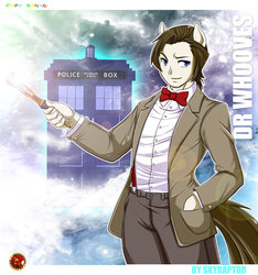 Size: 800x854 | Tagged: safe, artist:skyraptor, doctor whooves, time turner, earth pony, anthro, g4, doctor who, human facial structure, male, solo, sonic screwdriver, tardis