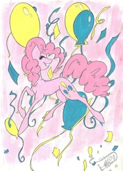 Size: 2289x3191 | Tagged: safe, artist:kibastar521, pinkie pie, g4, balloon, eyes closed, female, solo, traditional art