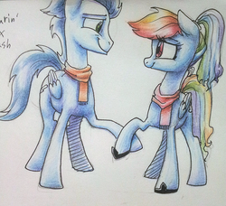 Size: 611x557 | Tagged: safe, artist:erudier, rainbow dash, soarin', g4, female, male, ship:soarindash, shipping, straight, traditional art