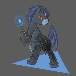 Size: 500x500 | Tagged: safe, artist:namiane, oc, oc only, broken horn, horn, magic, solo, splinter shade, wand