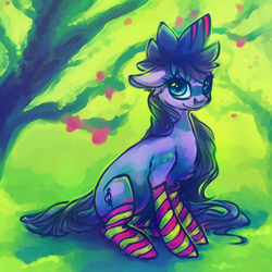 Size: 500x500 | Tagged: safe, artist:syntactics, oc, oc only, oc:pearly, clothes, socks, solo, striped socks