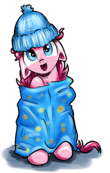 Size: 308x483 | Tagged: dead source, safe, artist:xioade, pinkie pie, earth pony, pony, g4, blanket, cute, diapinkes, female, hat, solo