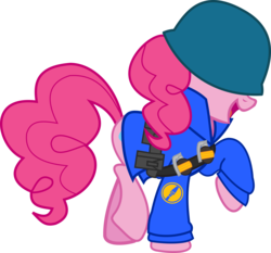 Size: 3000x2799 | Tagged: safe, pinkie pie, g4, clothes, female, hat, simple background, soldier, soldier (tf2), solo, team fortress 2, transparent background, vector