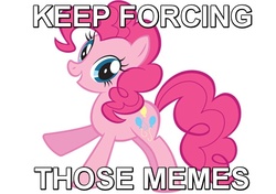 Size: 570x402 | Tagged: safe, pinkie pie, g4, caption, female, image macro, meme, meta, solo, stock vector, text