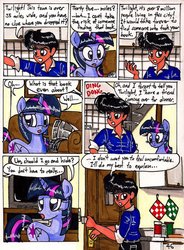 Size: 767x1042 | Tagged: safe, artist:newyorkx3, spike, twilight sparkle, oc, oc:tommy, alicorn, human, pony, comic:twilight and the big city, g4, comic, female, mare, non-mlp oc, self insert, traditional art, twilight sparkle (alicorn)