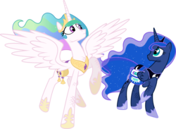 Size: 8188x6000 | Tagged: safe, artist:thorinair, princess celestia, princess luna, alicorn, pony, g4, princess twilight sparkle (episode), absurd resolution, injured, no tail, royal sisters, siblings, simple background, sisters, transparent background, vector