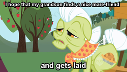 Size: 672x378 | Tagged: safe, big macintosh, granny smith, earth pony, pony, g4, image macro, male, solo, stallion