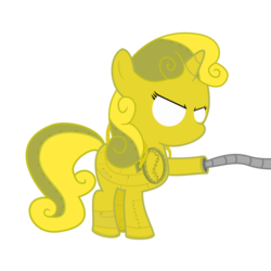 Size: 894x894 | Tagged: dead source, safe, artist:mahaugher, sweetie belle, pony, robot, robot pony, unicorn, g4, blitzcrank, female, filly, foal, hooves, horn, league of legends, simple background, solo, sweetie bot, transparent background
