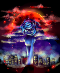 Size: 2500x3000 | Tagged: safe, artist:aquagalaxy, princess luna, g4, city, destruction, female, light pollution, macro, solo