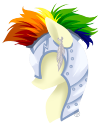 Size: 222x279 | Tagged: safe, artist:haventide, oc, oc only, pony, bust, earring, feather, ivory bolt, male, rainbow hair, solo, stallion