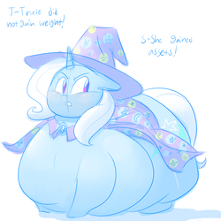 Size: 1350x1350 | Tagged: safe, artist:secretgoombaman12345, trixie, pony, unicorn, g4, fat, female, mare, morbidly obese, obese, solo, the great and bountiful trixie, weight gain