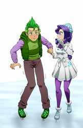 Size: 1200x1854 | Tagged: safe, artist:pia-sama, rarity, spike, human, g4, blushing, female, humanized, ice skating, light skin, male, ship:sparity, shipping, straight