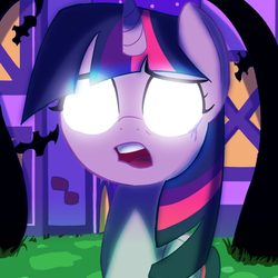 Size: 800x800 | Tagged: safe, artist:january3rd, twilight sparkle, alicorn, pony, g4, my little pony: friendship is magic, princess twilight sparkle (episode), crying, female, flashback, glowing eyes, mare, sad, scene interpretation, solo, twilight sparkle (alicorn)