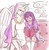 Size: 384x391 | Tagged: safe, artist:dashyice, princess celestia, twilight sparkle, human, g4, blushing, book, couch, crossed legs, grin, horn, horned humanization, humanized, light skin, moderate dark skin, momlestia, reading, ship:twilestia, shipping, sitting, smiling, speech bubble, winged humanization